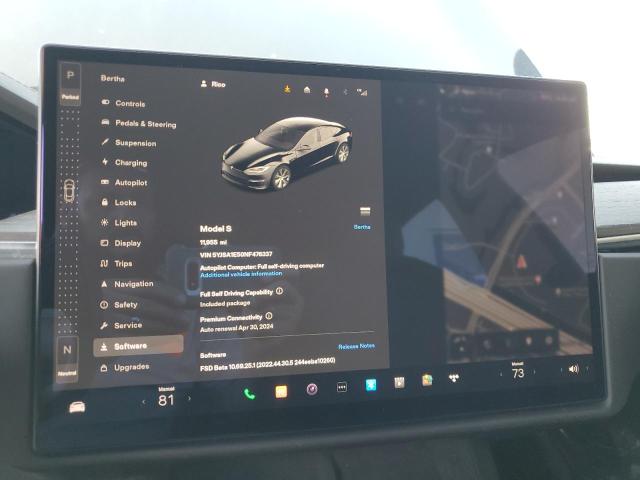 5YJSA1E50NF476337 - 2022 TESLA MODEL S Սև լուսանկար 9