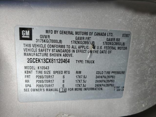 2GCEK13CX81120464 - 2008 CHEVROLET SILVERADO K1500 GRAY photo 12