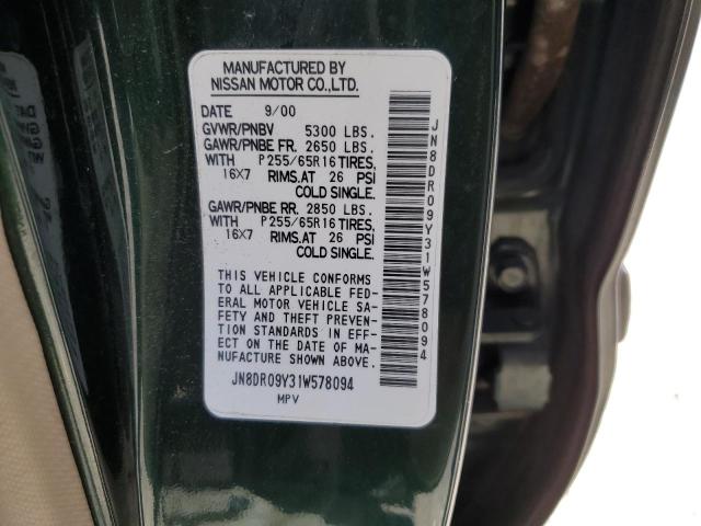 JN8DR09Y31W578094 - 2001 NISSAN PATHFINDER LE 绿色 照片 13