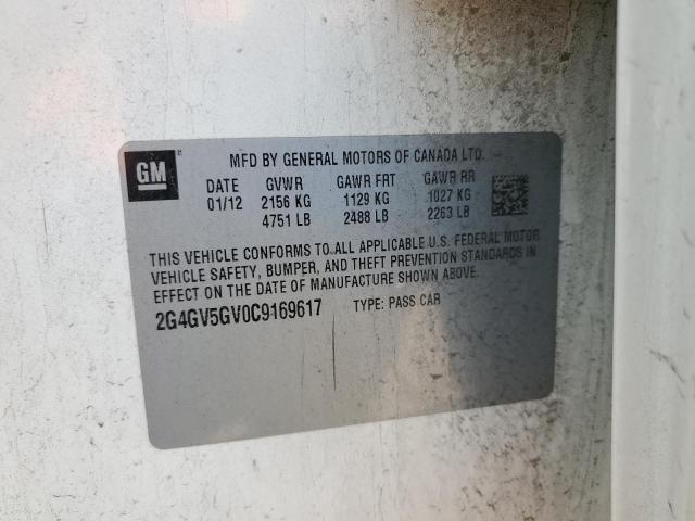 2G4GV5GV0C9169617 - 2012 BUICK REGAL GS თეთრი ფოტო 12