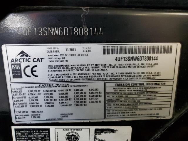 4UF13SNW6DT808144 - 2013 ARCTIC CAT TZ1 TURBO BLACK photo 10