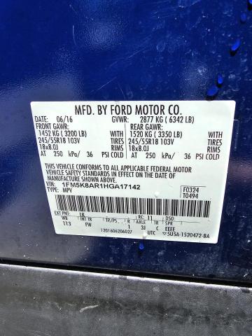 1FM5K8AR1HGA17142 - 2017 FORD EXPLORER POLICE INTERCEPTOR Mavi foto 10
