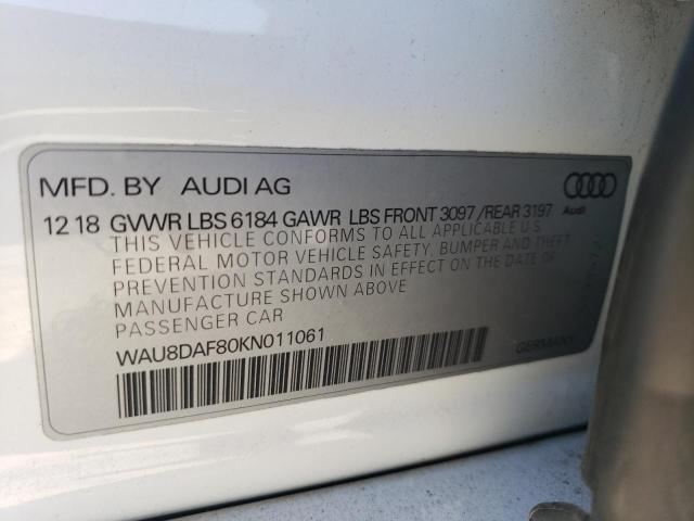 WAU8DAF80KN011061 - 2019 AUDI A8 L WHITE photo 12