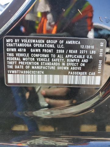 1VWBT7A33GC021674 - 2016 VOLKSWAGEN PASSAT SE BLACK photo 12