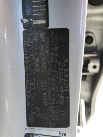 KNAFK4A67G5455873 - 2016 KIA FORTE LX SILVER photo 12