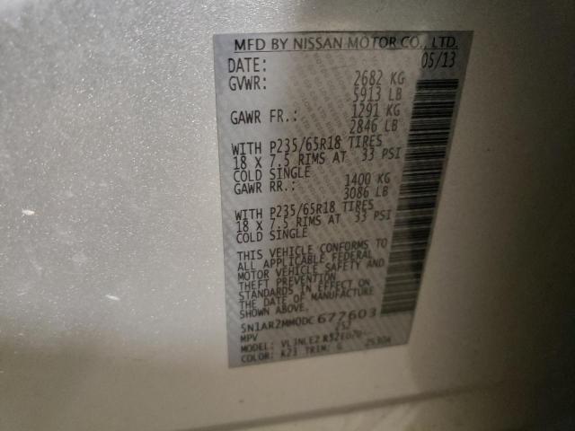 5N1AR2MM0DC677603 - 2013 NISSAN PATHFINDER S SILVER photo 12