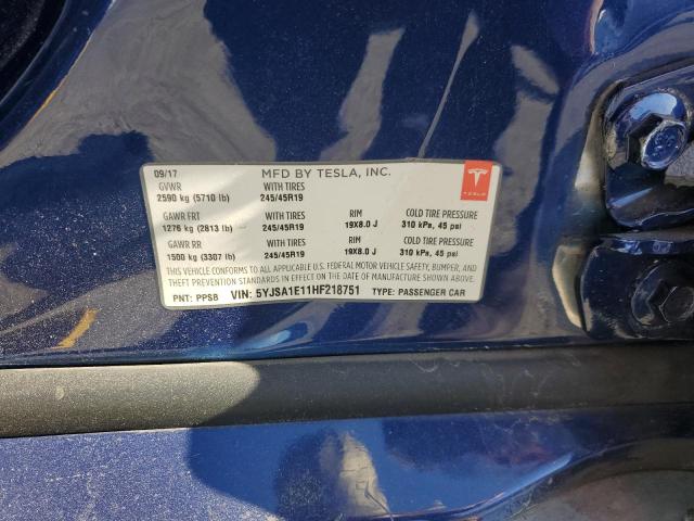 5YJSA1E11HF218751 - 2017 TESLA MODEL S Mavi foto 12