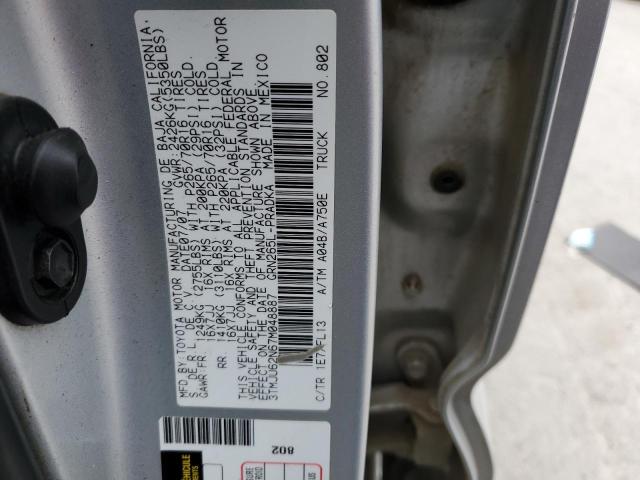 3TMJU62N67M048887 - 2007 TOYOTA TACOMA DOUBLE CAB PRERUNNER SILVER photo 12
