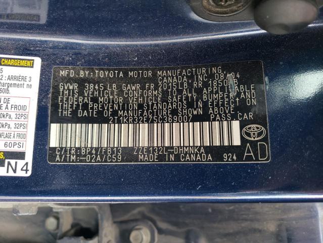 2T1KR32E75C369007 - 2005 TOYOTA COROLLA MA XR BLUE photo 12
