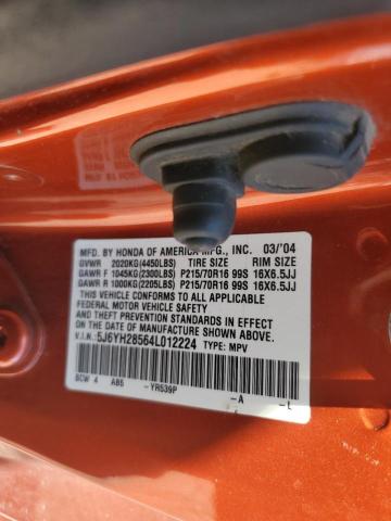 5J6YH28564L012224 - 2004 HONDA ELEMENT EX ORANGE photo 12