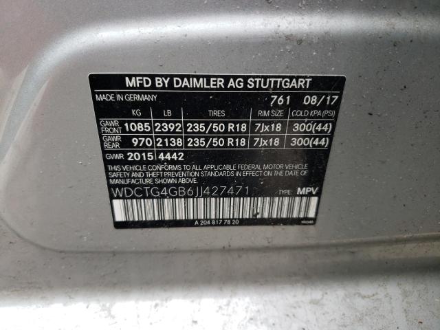 WDCTG4GB6JJ427471 - 2018 MERCEDES-BENZ GLA 250 4MATIC SILVER photo 13