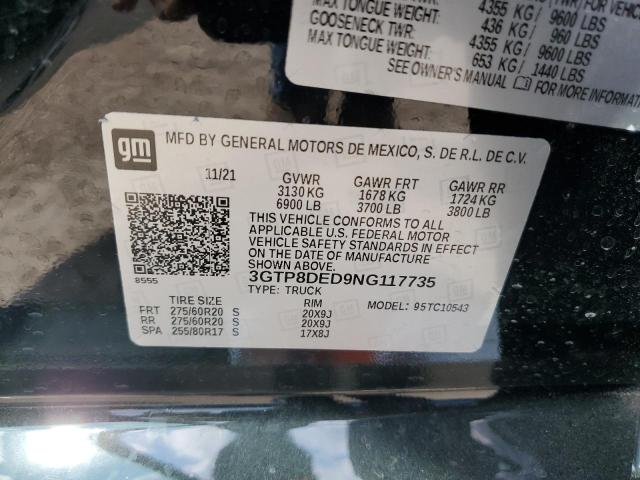 3GTP8DED9NG117735 - 2022 GMC SIERRA LIM C1500 SLT BLACK photo 12