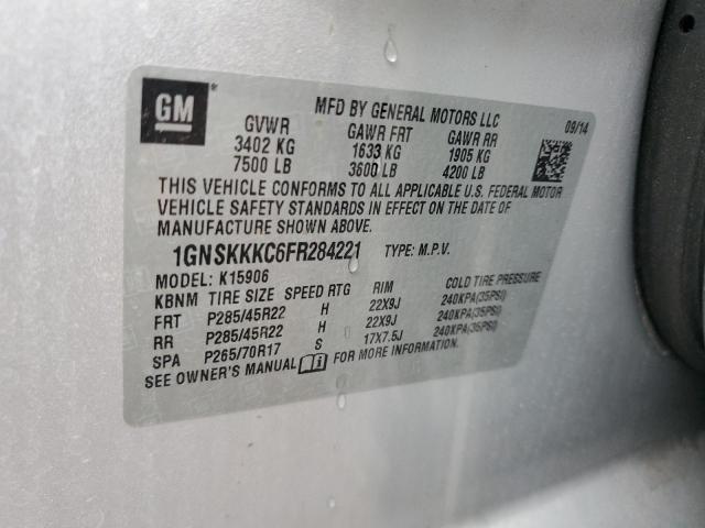 1GNSKKKC6FR284221 - 2015 CHEVROLET SUBURBAN K1500 LTZ GRAY photo 13