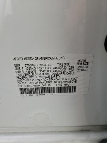5J8YD7H70KL001198 - 2019 ACURA MDX SPORT HYBRID ADVANCE WHITE photo 14