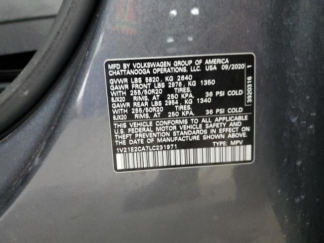 1V21E2CA7LC231971 - 2020 VOLKSWAGEN ATLAS CROS SE GRAY photo 14