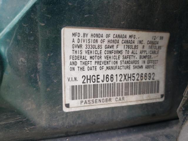 2HGEJ6612XH526692 - 1999 HONDA CIVIC BASE Yaşıl foto 12