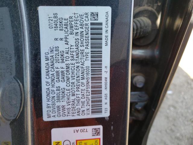 2HGFE2F55NH516000 - 2022 HONDA CIVIC SPORT 黑色 照片 13