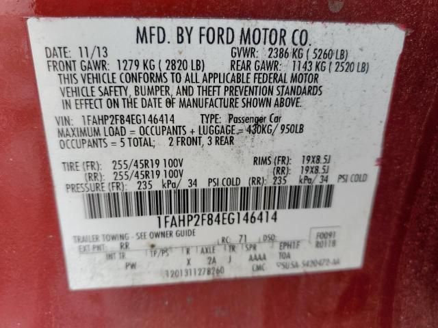 1FAHP2F84EG146414 - 2014 FORD TAURUS LIMITED RED photo 12