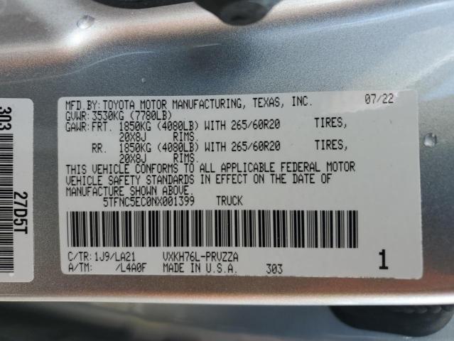 5TFNC5EC0NX001399 - 2022 TOYOTA TUNDRA CREWMAX PLATINUM ვერცხლისფერი ფოტო 12