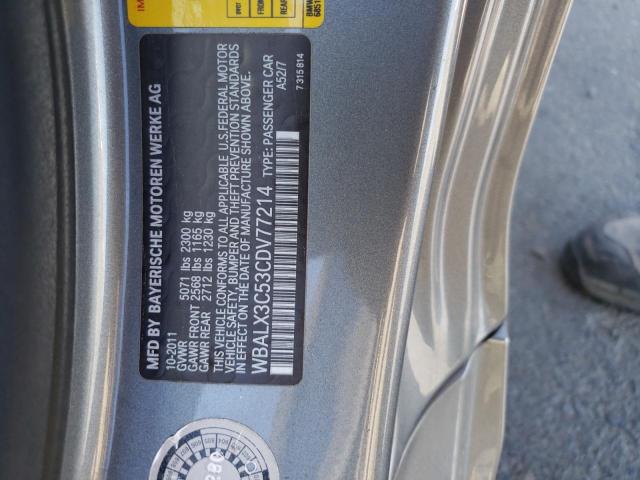 WBALX3C53CDV77214 - 2012 BMW 650 I GRAY photo 12