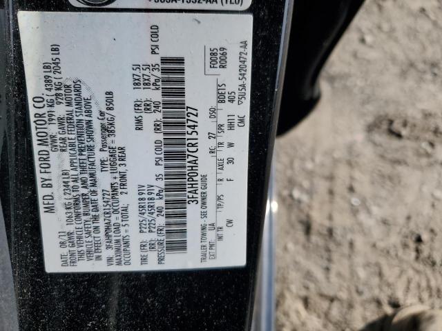 3FAHP0HA7CR154727 - 2012 FORD FUSION SE BLACK photo 12