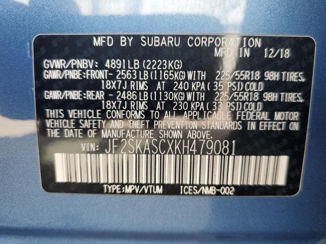 JF2SKASCXKH479081 - 2019 SUBARU FORESTER LIMITED BLUE photo 13