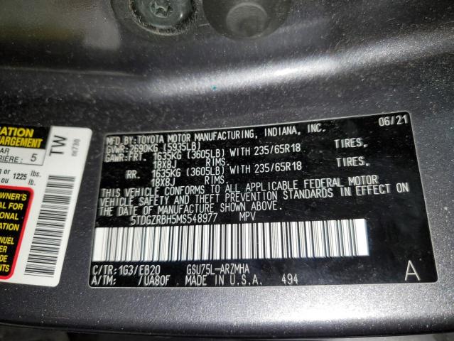 5TDGZRBH5MS548977 - 2021 TOYOTA HIGHLANDER XLE GRAY photo 13