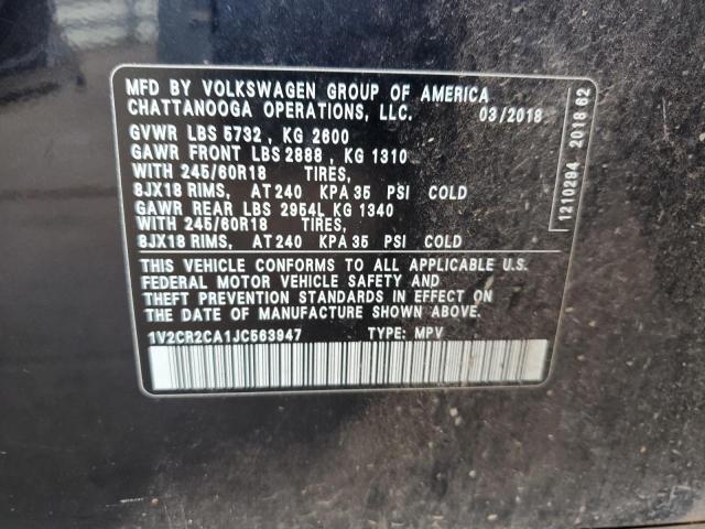 1V2CR2CA1JC563947 - 2018 VOLKSWAGEN ATLAS SE Чорний фото 13