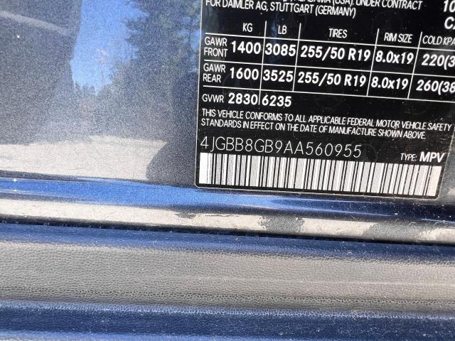 4JGBB8GB9AA560955 - 2010 MERCEDES-BENZ ML 350 4MATIC BLUE photo 10