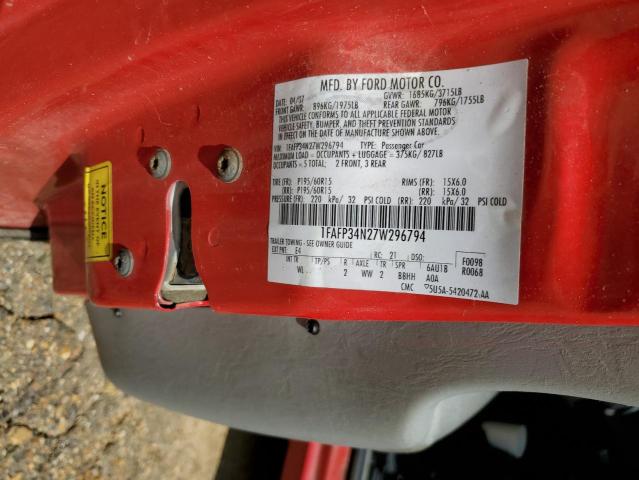 1FAFP34N27W296794 - 2007 FORD FOCUS ZX4 RED photo 12