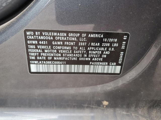1VWLA7A38KC005411 - 2019 VOLKSWAGEN PASSAT WOLFSBURG 灰色 照片 12