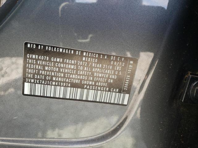 3VW2K7AJ1CM419914 - 2012 VOLKSWAGEN JETTA BASE 灰色 照片 12