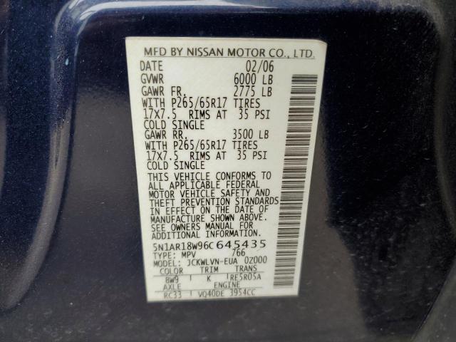 5N1AR18W96C645435 - 2006 NISSAN PATHFINDER LE 蓝色 照片 14