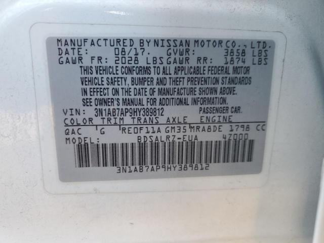 3N1AB7AP9HY389812 - 2017 NISSAN SENTRA S WHITE photo 13