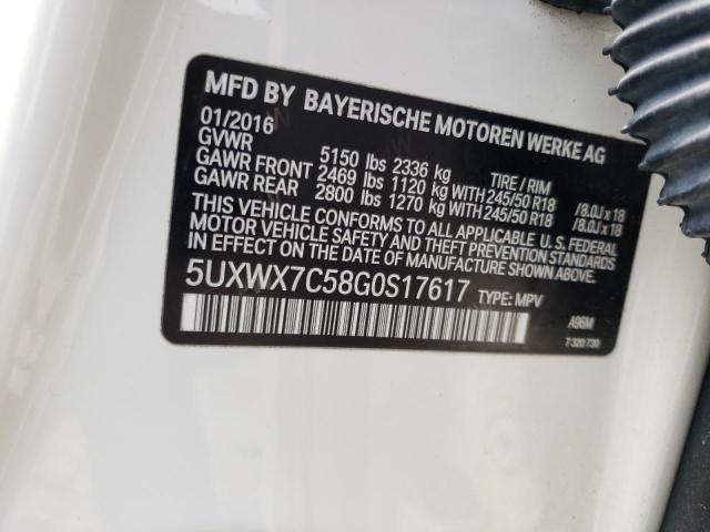 5UXWX7C58G0S17617 - 2016 BMW X3 XDRIVE35I WHITE photo 13