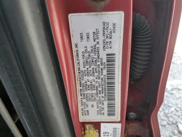 5TEGN92N83Z292479 - 2003 TOYOTA TACOMA DOUBLE CAB PRERUNNER RED photo 12