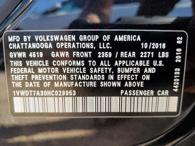 1VWDT7A30HC029953 - 2017 VOLKSWAGEN PASSAT R-LINE Սև լուսանկար 12