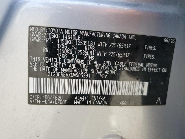 2T3BFREVXGW505291 - 2016 TOYOTA RAV4 LE SILVER photo 14