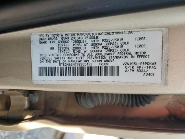 5TEGN92N73Z305433 - 2003 TOYOTA TACOMA DOUBLE CAB PRERUNNER BEIGE photo 13