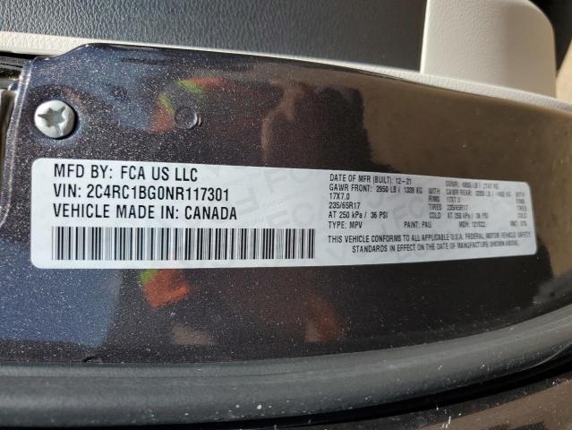 2C4RC1BG0NR117301 - 2022 CHRYSLER PACIFICA TOURING L CHARCOAL photo 13