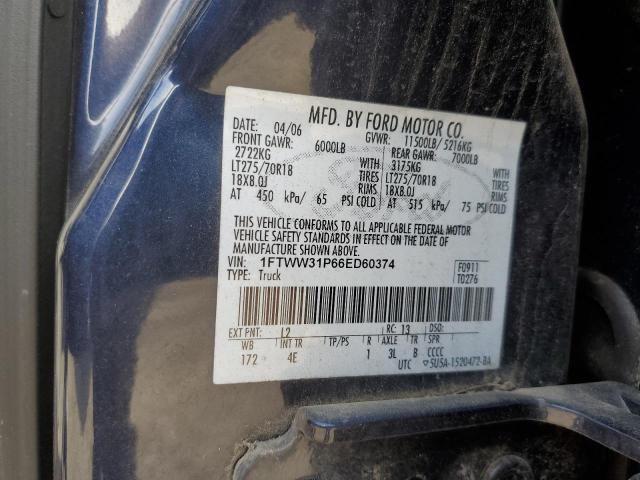 1FTWW31P66ED60374 - 2006 FORD F350 SRW SUPER DUTY BLUE photo 12