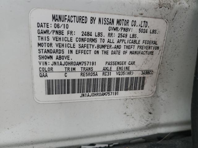 JN1AJ0HR0AM757191 - 2010 INFINITI EX35 BASE Սպիտակ լուսանկար 14