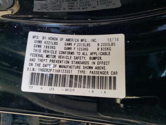 1HGCR2F71HA123557 - 2017 HONDA ACCORD EX BLACK photo 12