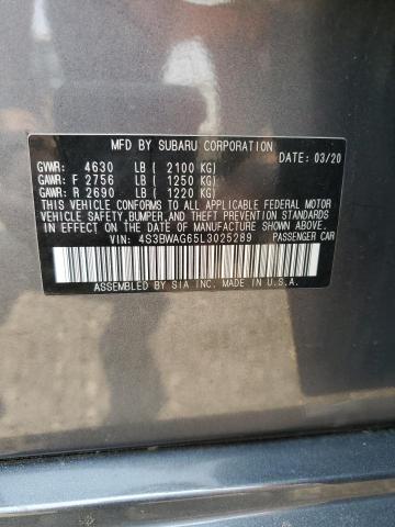 4S3BWAG65L3025289 - 2020 SUBARU LEGACY SPORT CHARCOAL photo 12