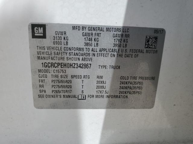 1GCRCPEH0HZ342867 - 2017 CHEVROLET SILVERADO C1500 CUSTOM WHITE photo 12