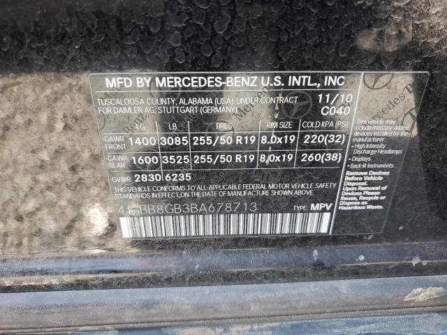 4JGBB8GB3BA678713 - 2011 MERCEDES-BENZ ML 350 4MATIC BLACK photo 13