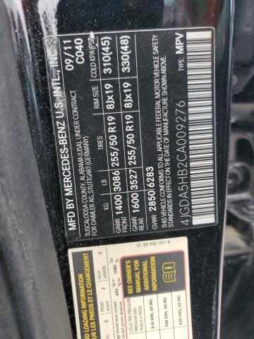 4JGDA5HB2CA009276 - 2012 MERCEDES-BENZ ML 350 4MATIC BLACK photo 13