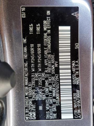 5TDJKRFH7GS272942 - 2016 TOYOTA HIGHLANDER XLE 灰色 照片 13