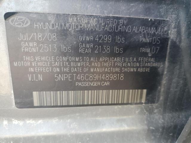 5NPET46C89H489818 - 2009 HYUNDAI SONATA GLS GRAY photo 12