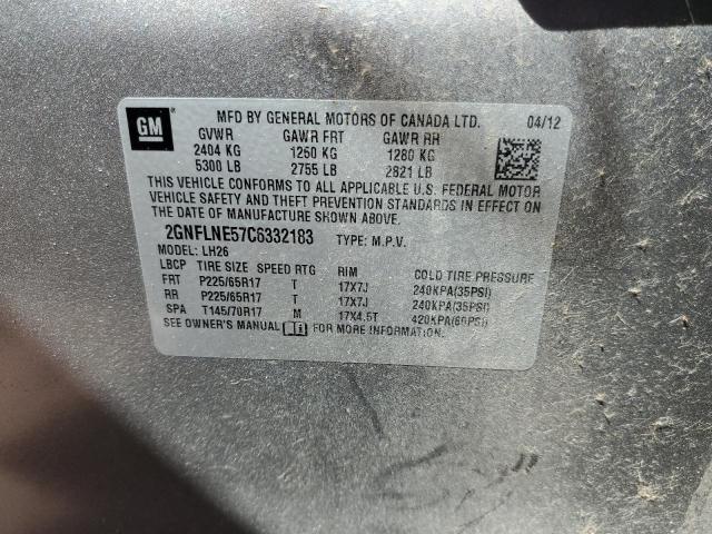 2GNFLNE57C6332183 - 2012 CHEVROLET EQUINOX LT GRAY photo 12